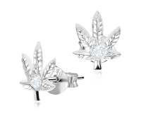 Stone Set Marijuana Stud Earrings STF-25